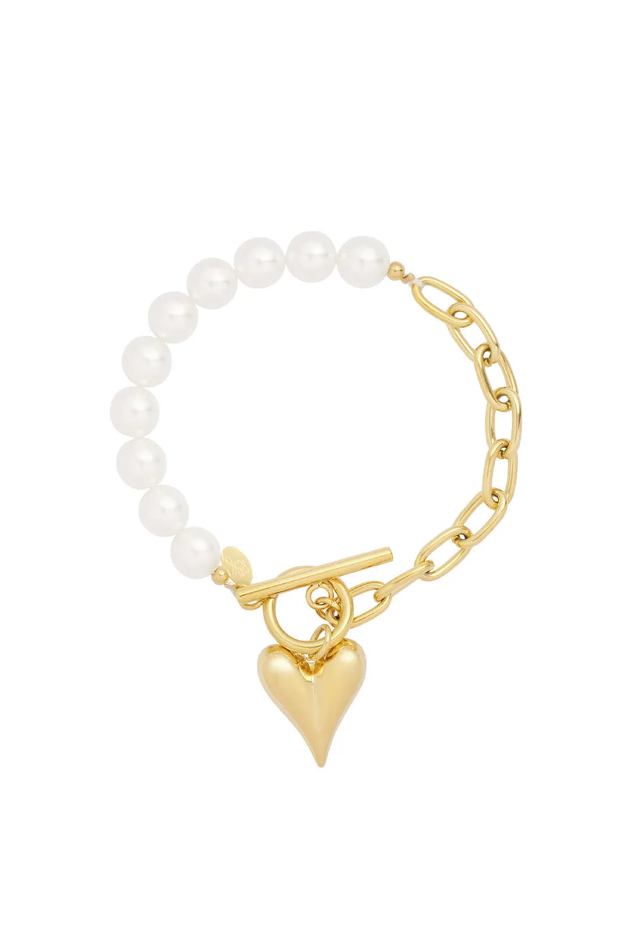 Armband met hart bedel en parels stainless steel LoveSieraden