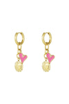 Oorbellen met zon en roze hart stainless steel LoveSieraden