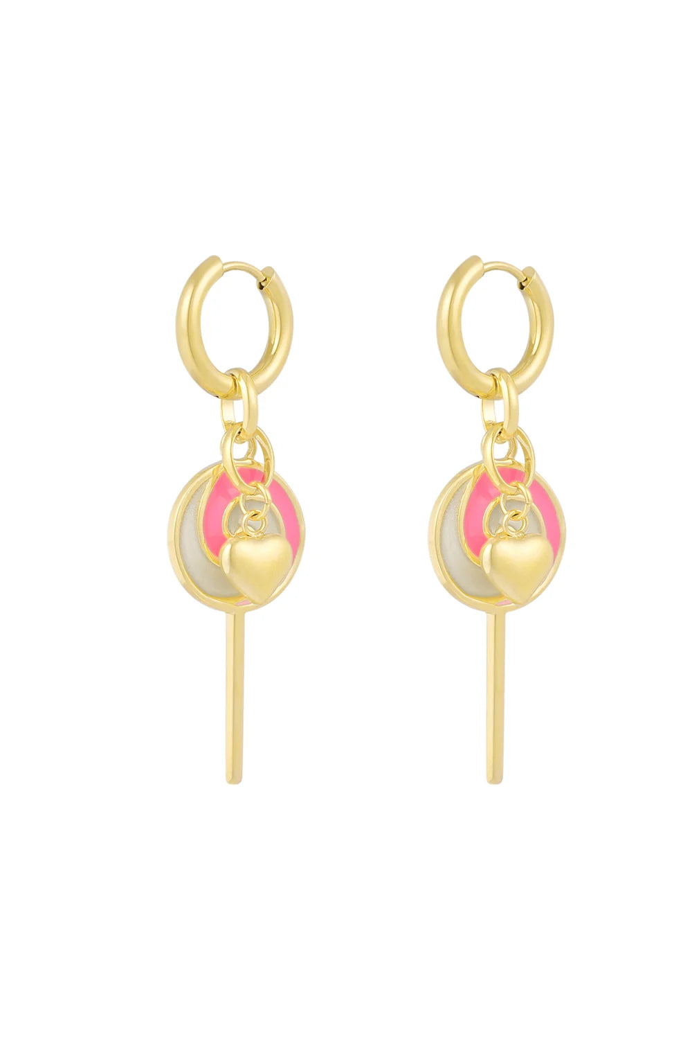 Oorbellen lollypop en hartje stainless steel LoveSieraden