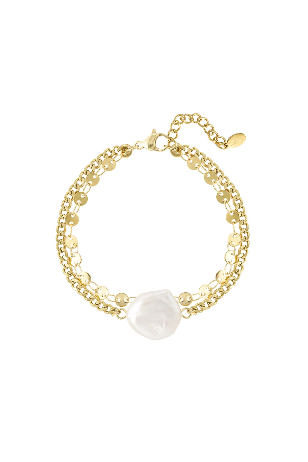 Dubbele armband met parel stainless steel LoveSieraden