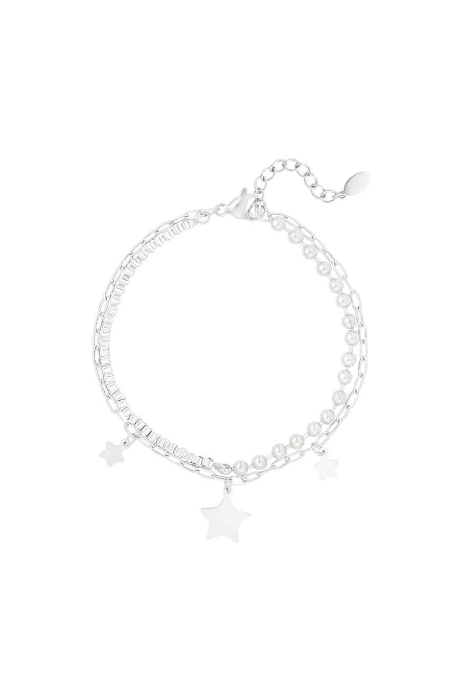 Dubbele armband zilver met sterren bedels dames LoveSieraden