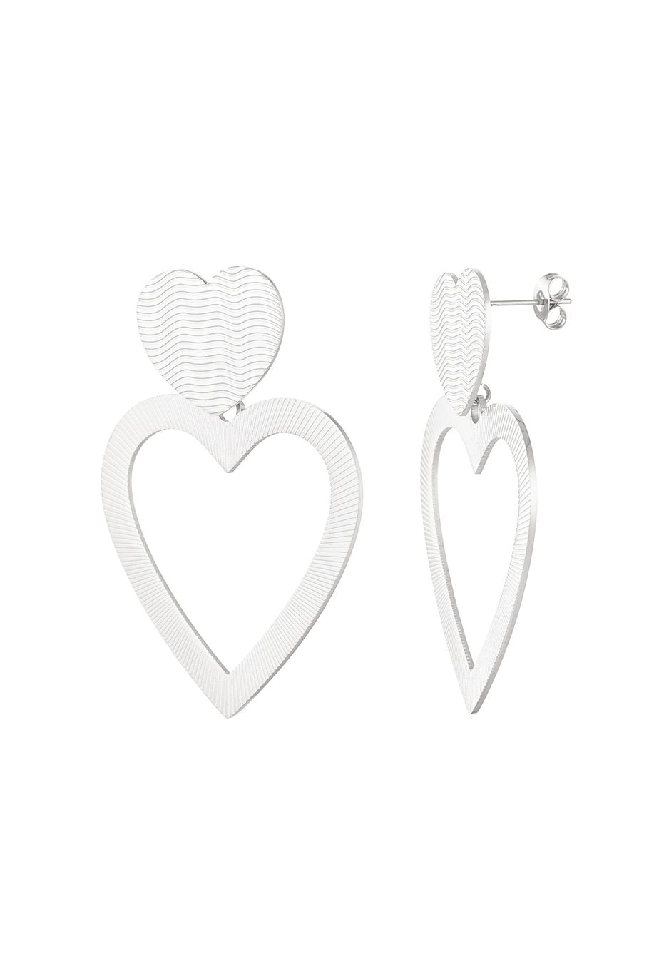 Oorbellen gouden harten met golfjes en streepjes LoveSieraden