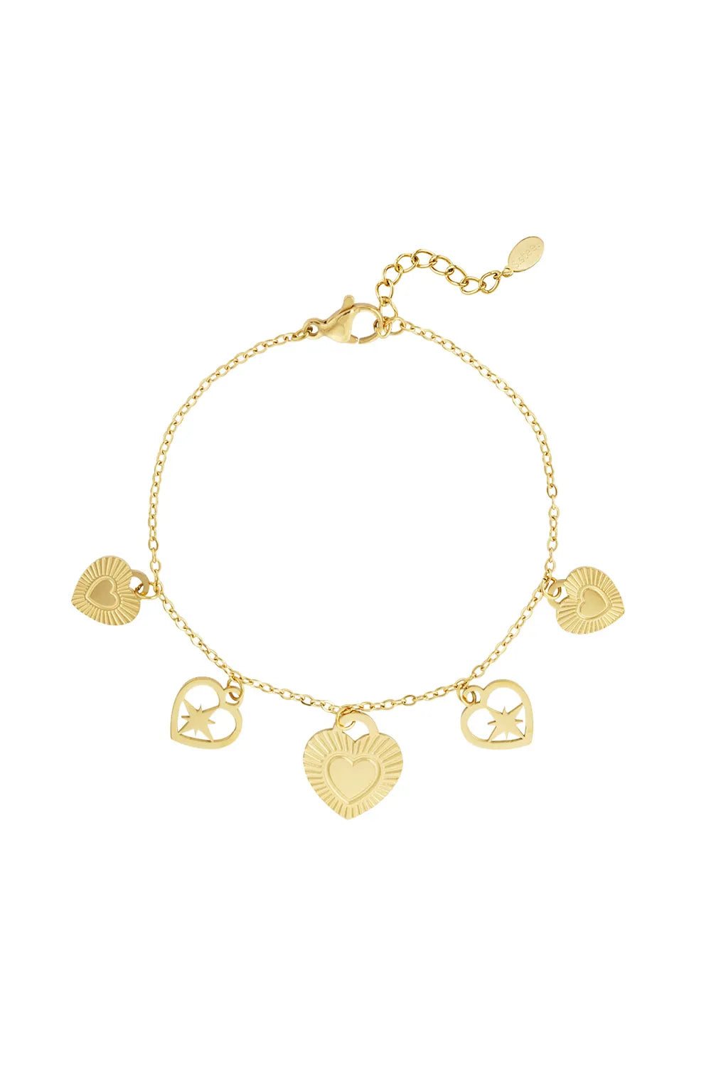 Bedelarmband met hartjes goudkleurig stainless steel LoveSieraden