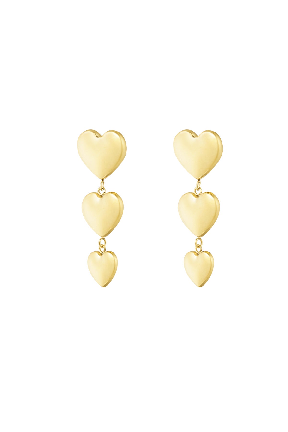 Oorbellen goud drie harten stainless steel LoveSieraden