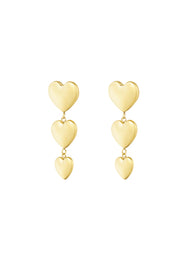 Oorbellen goud drie harten stainless steel LoveSieraden