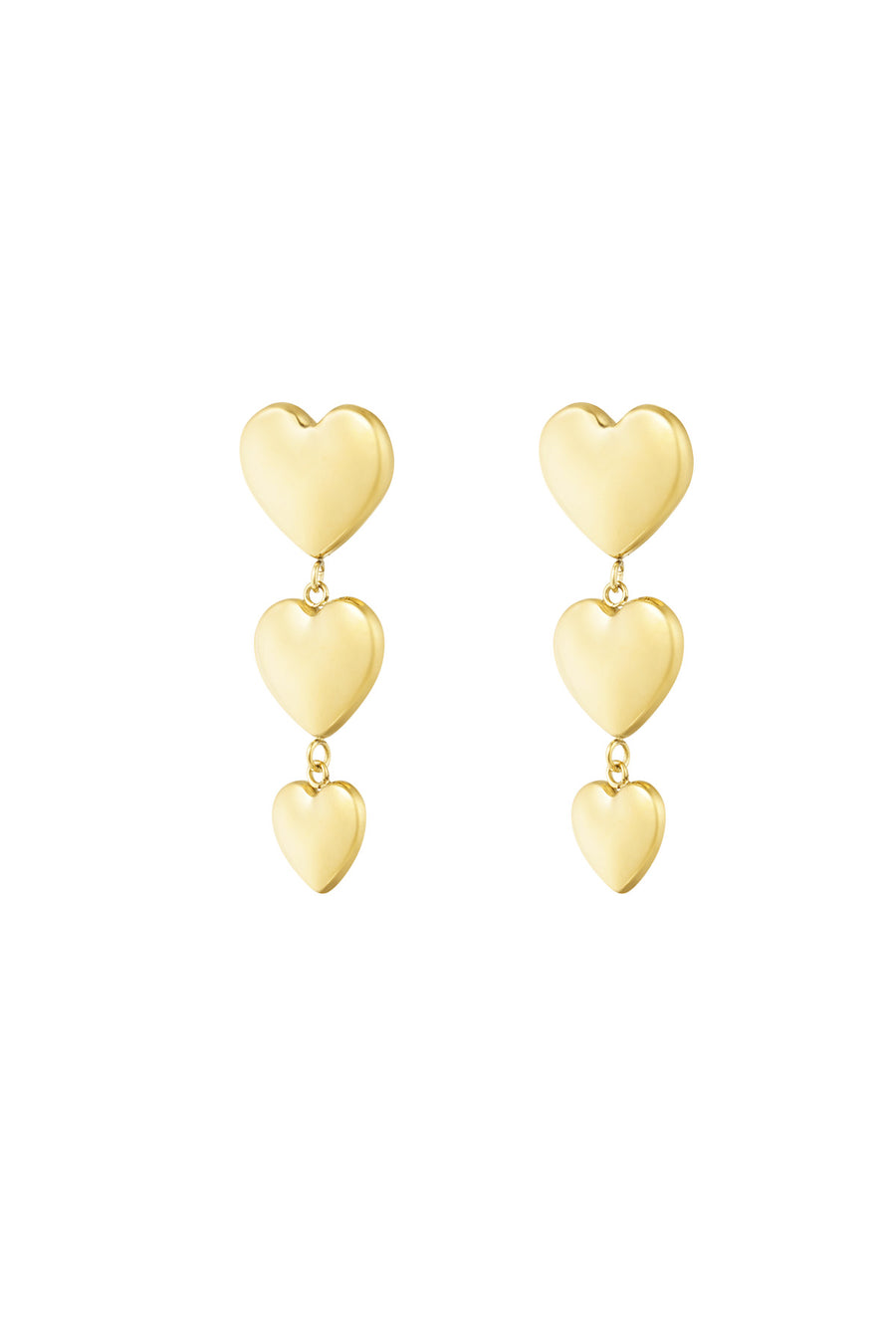Oorbellen goud drie harten stainless steel LoveSieraden
