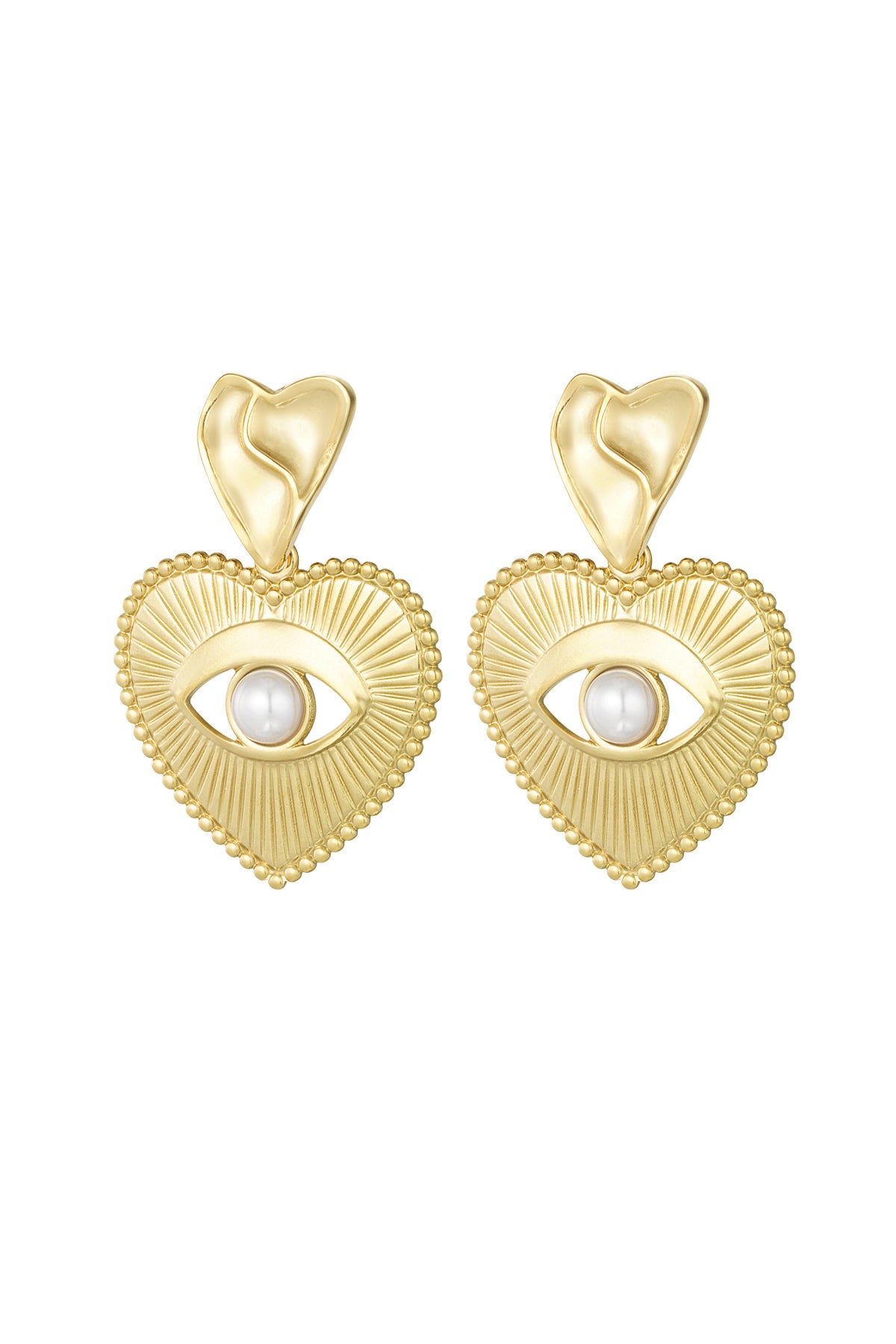 Statementoorbellen goud met harten en parel LoveSieraden