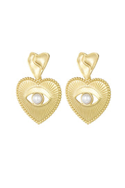 Statementoorbellen goud met harten en parel LoveSieraden