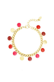 Gouden schakelarmband met rode bedels stainless steel LoveSieraden