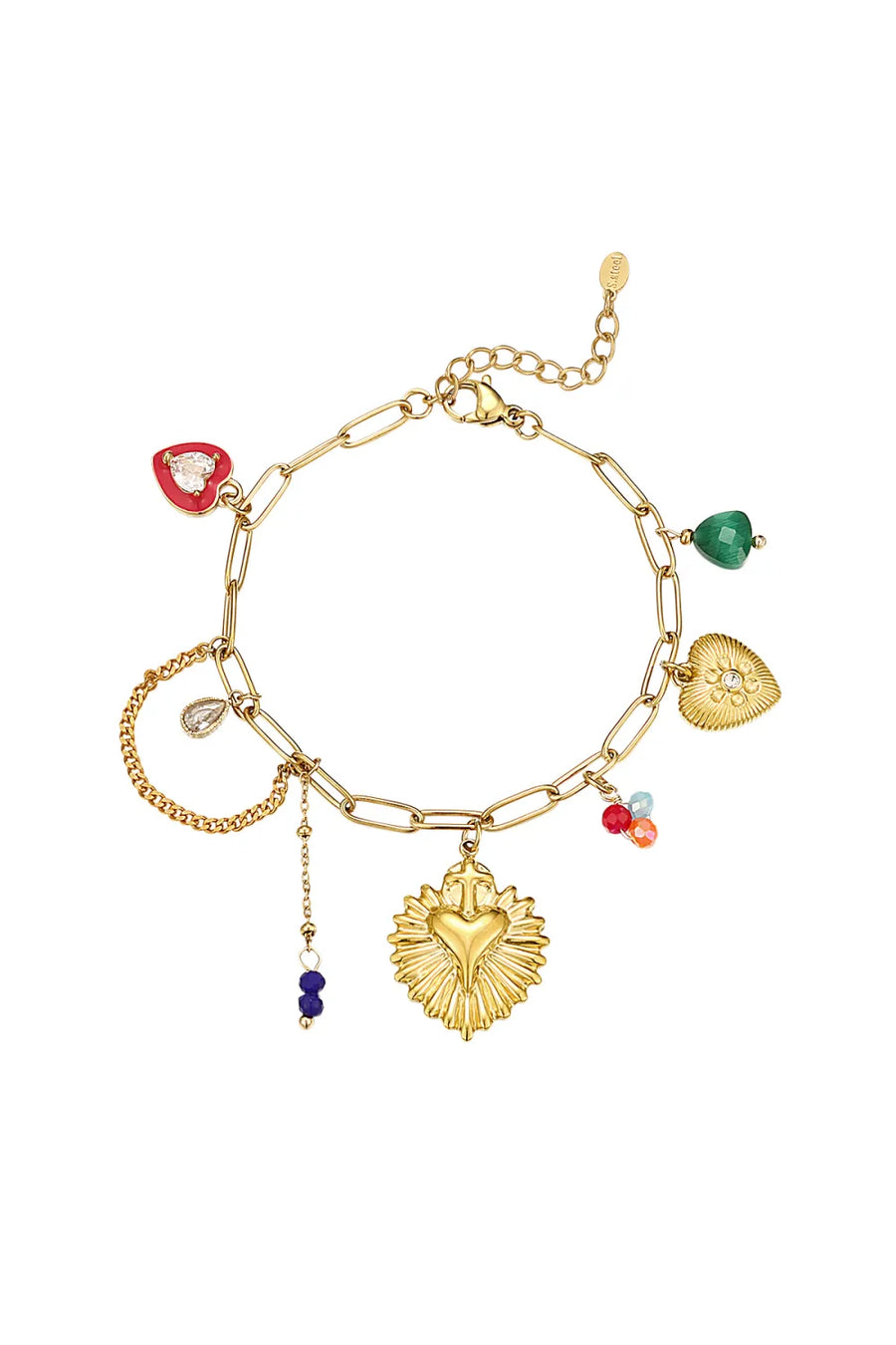Gouden bedelarmband met hartjes en kraaltjes LoveSieraden