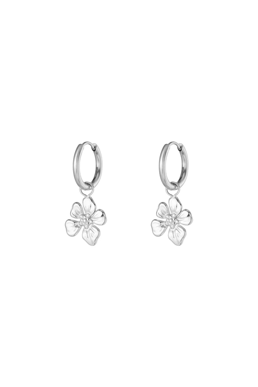 Zilveren bloem oorbellen dames stainless steel LoveSieraden