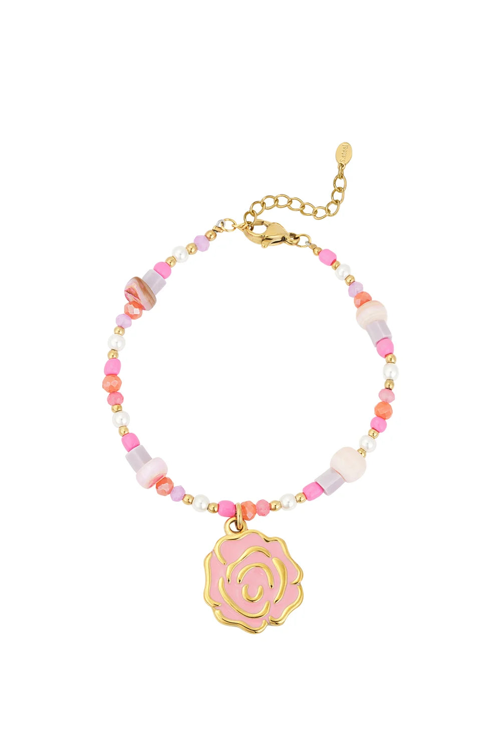 Roze kralen armband met roos bedel stainless steel LoveSieraden