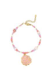 Roze kralen armband met roos bedel stainless steel LoveSieraden
