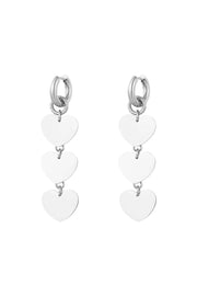 Oorbellen drie harten zilver stainless steel LoveSieraden