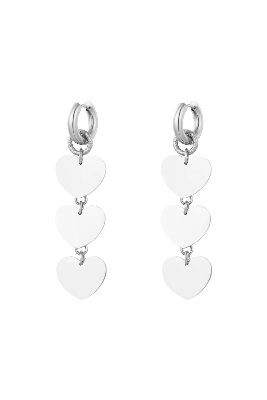 Oorbellen drie harten zilver stainless steel LoveSieraden