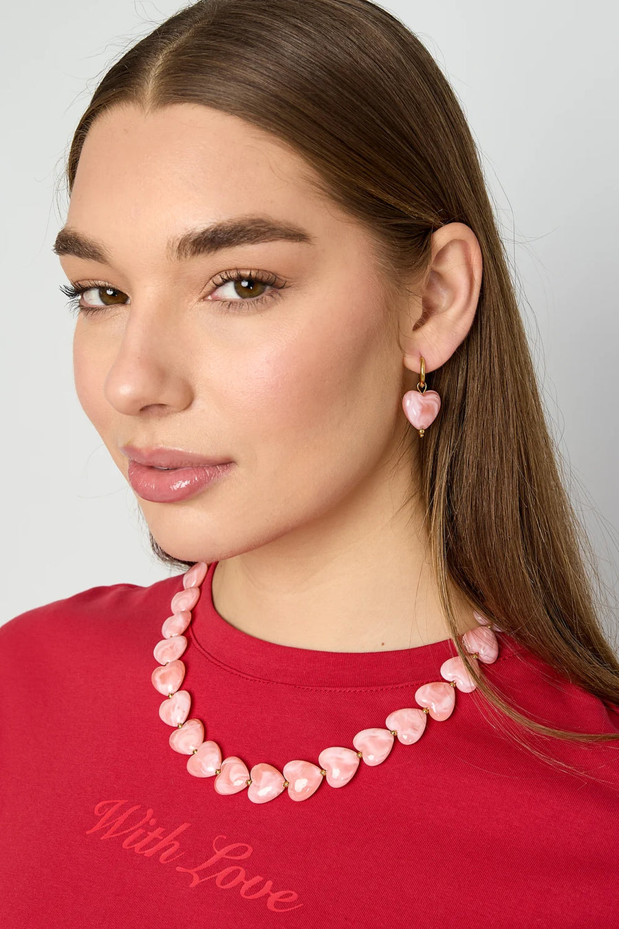 Roze hartjes oorbellen stainless steel LoveSieraden
