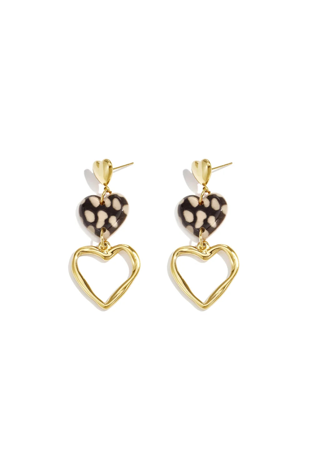 Gouden hartjes oorbel met luipaardprint LoveSieraden