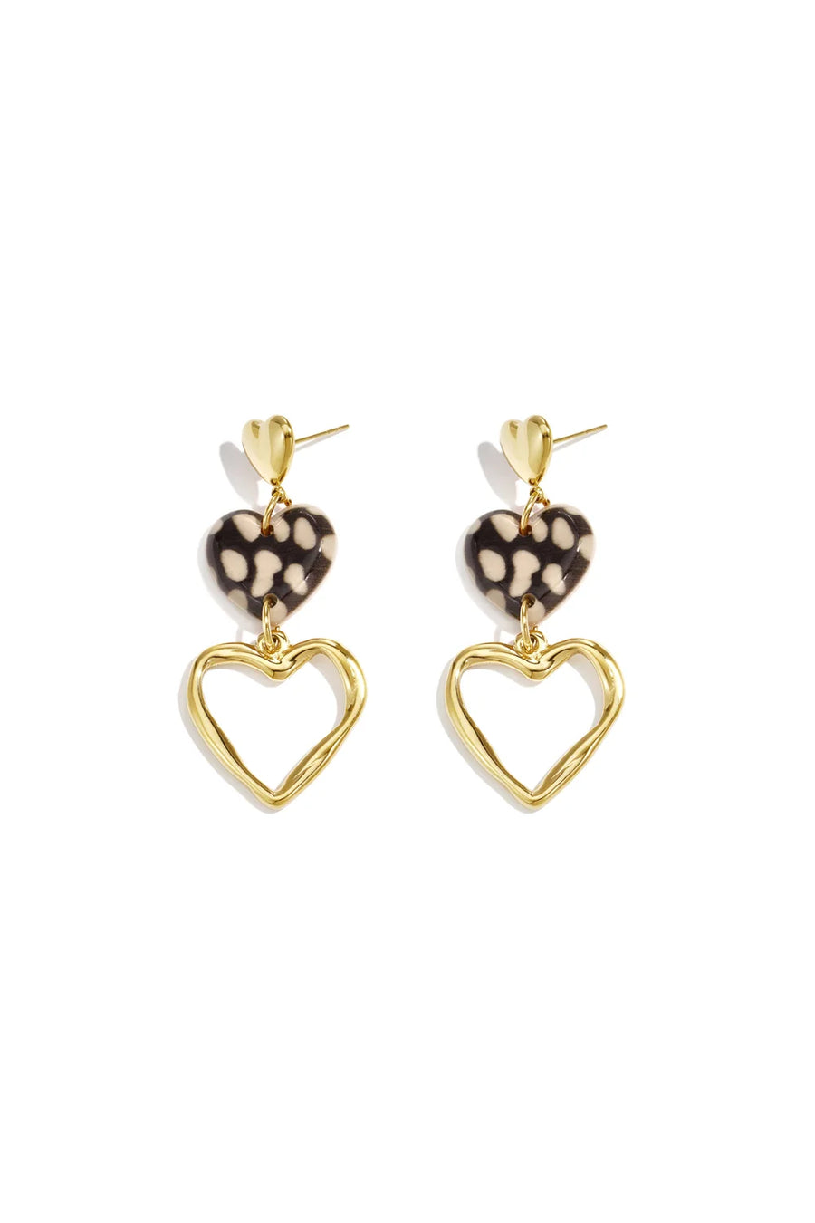Gouden hartjes oorbel met luipaardprint LoveSieraden