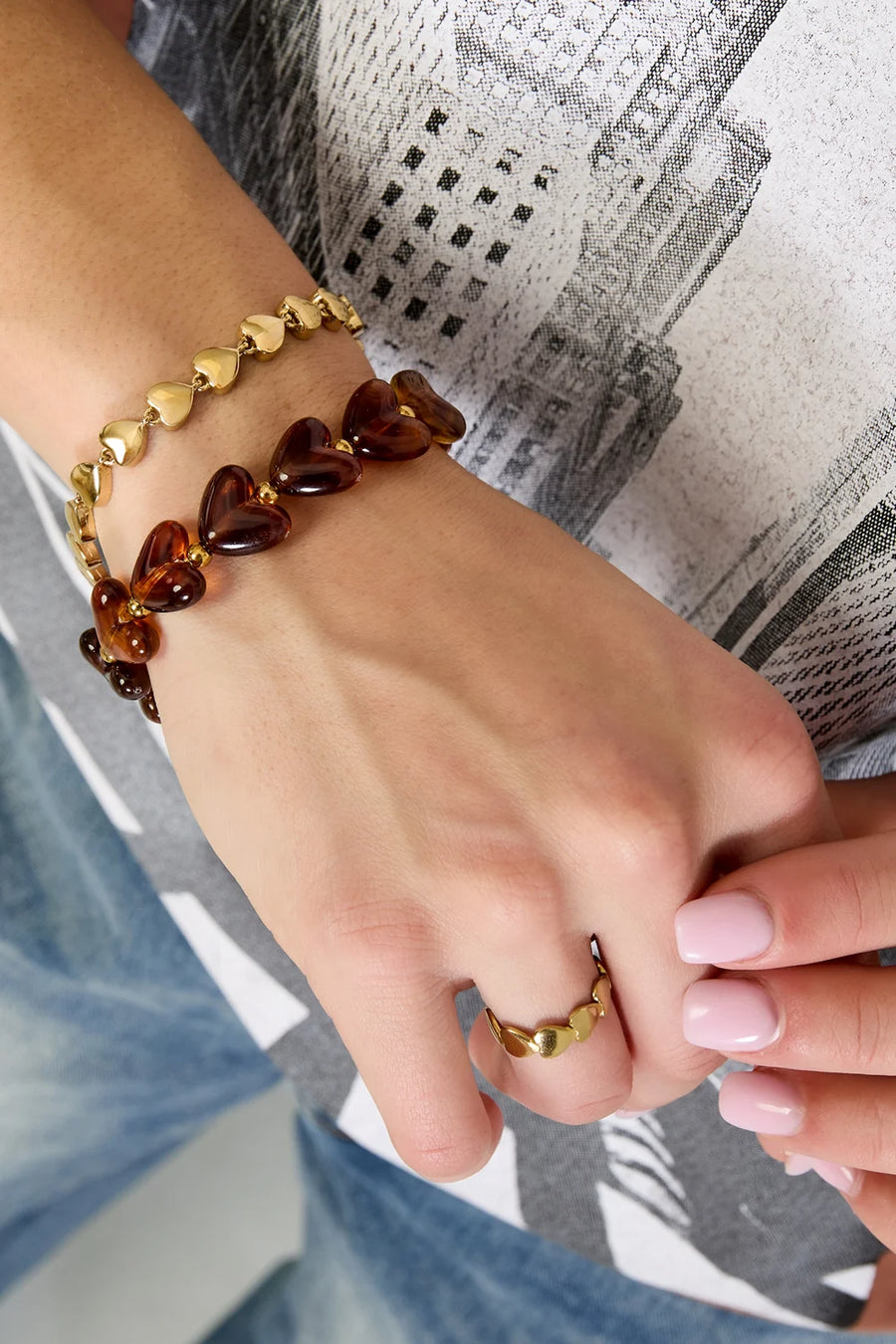 Armband kleurrijke harten en stainless steel LoveSieraden