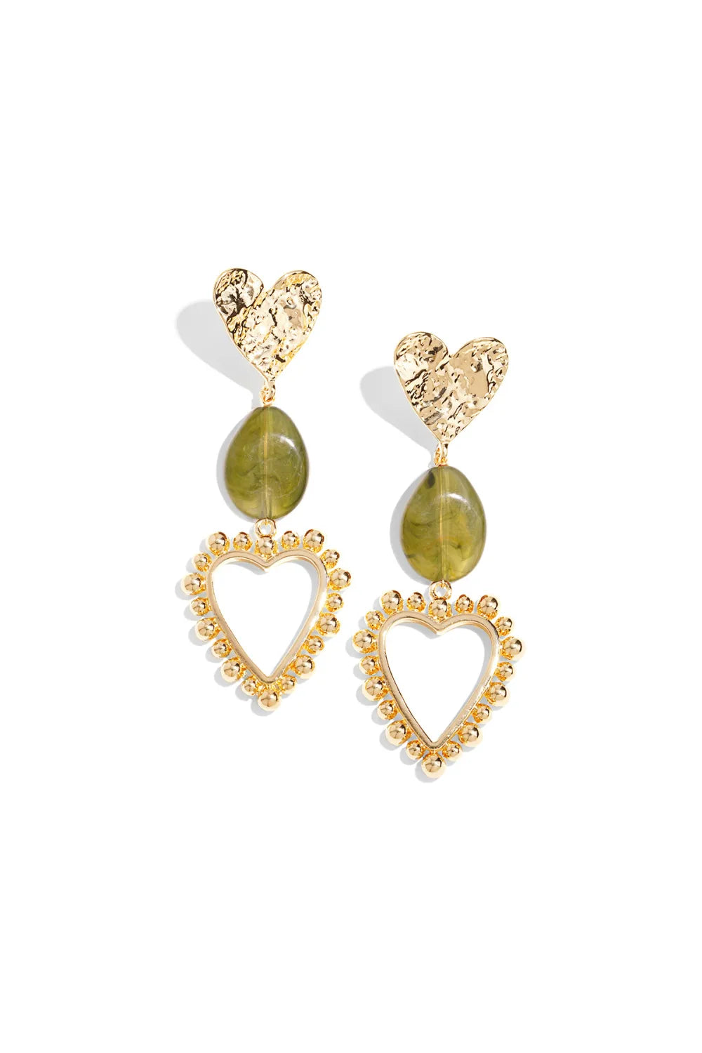 Statement oorbellen met hartjes en groene kraal LoveSieraden