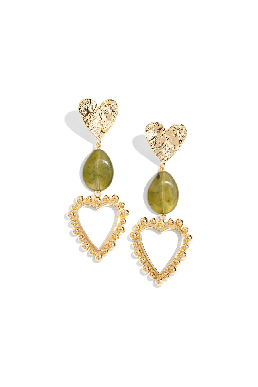 Statement oorbellen met hartjes en groene kraal LoveSieraden