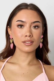 Oorbellen drie harten roze met glitter LoveSieraden