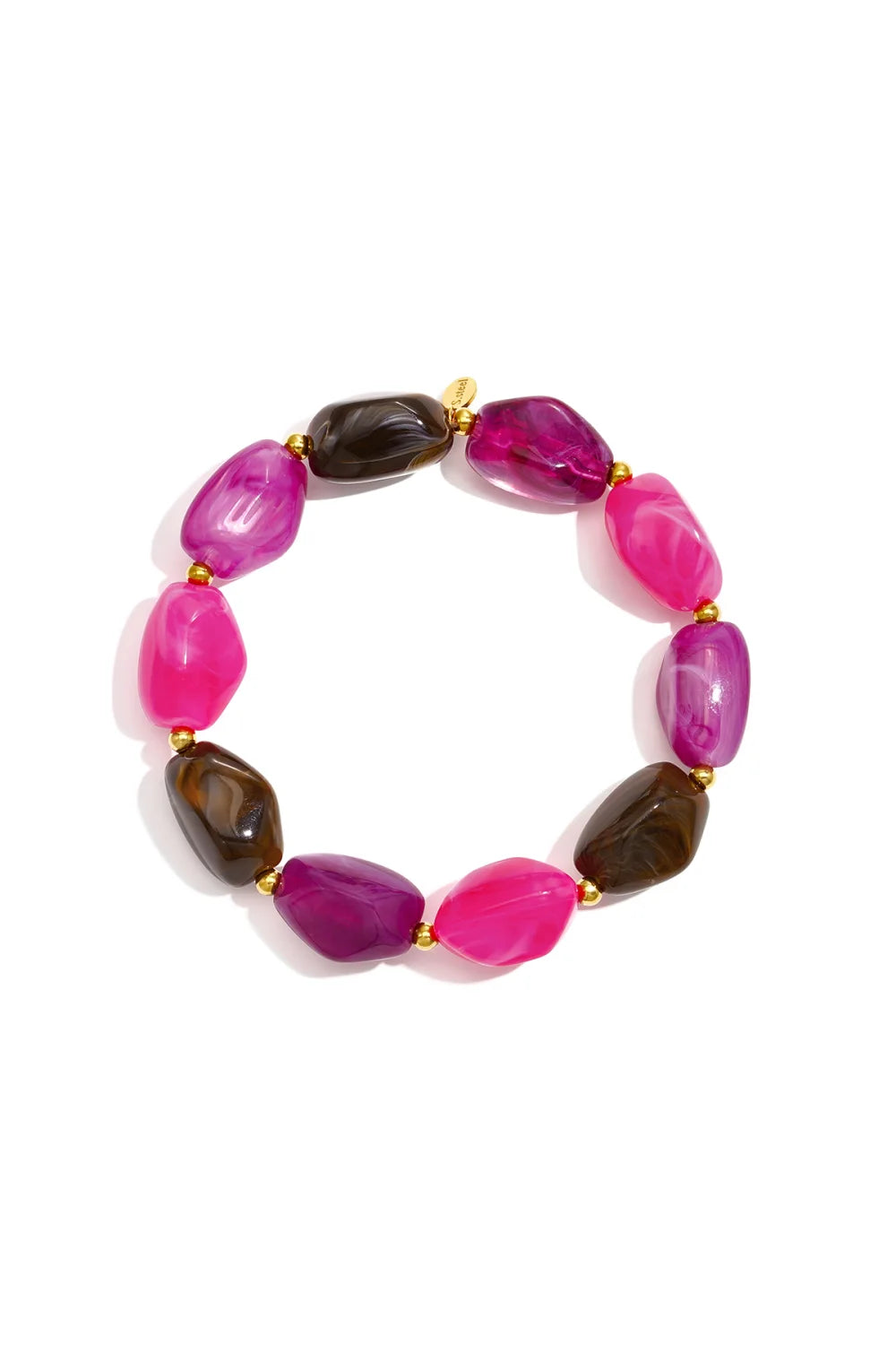 Elastische kralenarmband roze, paars en bruin stainless steel LoveSieraden