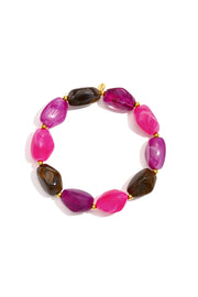 Elastische kralenarmband roze, paars en bruin stainless steel LoveSieraden