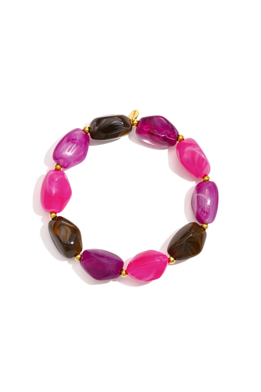 Elastische kralenarmband roze, paars en bruin stainless steel LoveSieraden