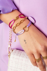 Armband van stof oranje en gouden hart model