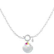 Zilveren ketting met schelp hanger en kleurrijke kralen LoveSieraden