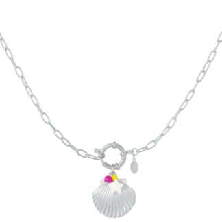 Zilveren ketting met schelp hanger en kleurrijke kralen LoveSieraden