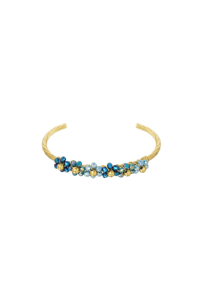 Bangle armband kleurrijke bloemen blauw