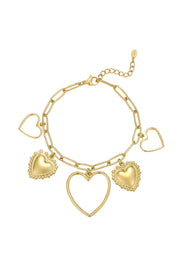 Bedelarmband dames vijf harten stainless steel goud