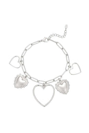 Bedelarmband dames vijf harten stainless steel zilver