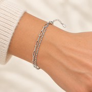 Zilveren dubbele schakelarmband stainless steel LoveSieraden