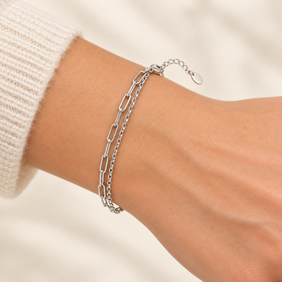 Zilveren dubbele schakelarmband stainless steel LoveSieraden