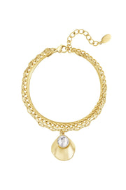 Driedubbele schakelarmband met schelp en steen