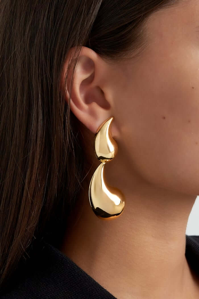 Druppel oorbellen dubbel goud model