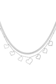 Dubbele ketting stainless steel met harten zilver