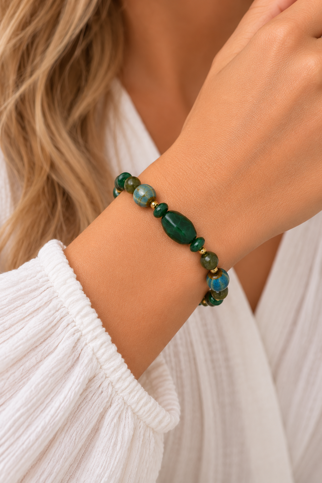 Dames kralenarmband groene en blauwe kralen LoveSieraden