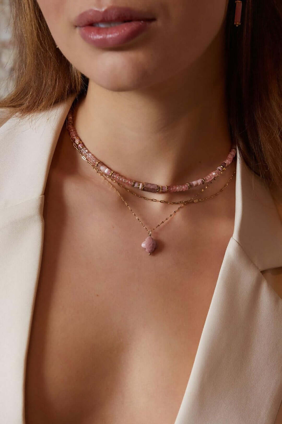 dubbele ketting met roze hanger
