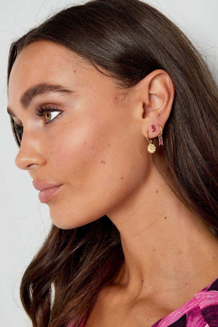 Gouden oorbellen paarse rechthoek stainless steel model