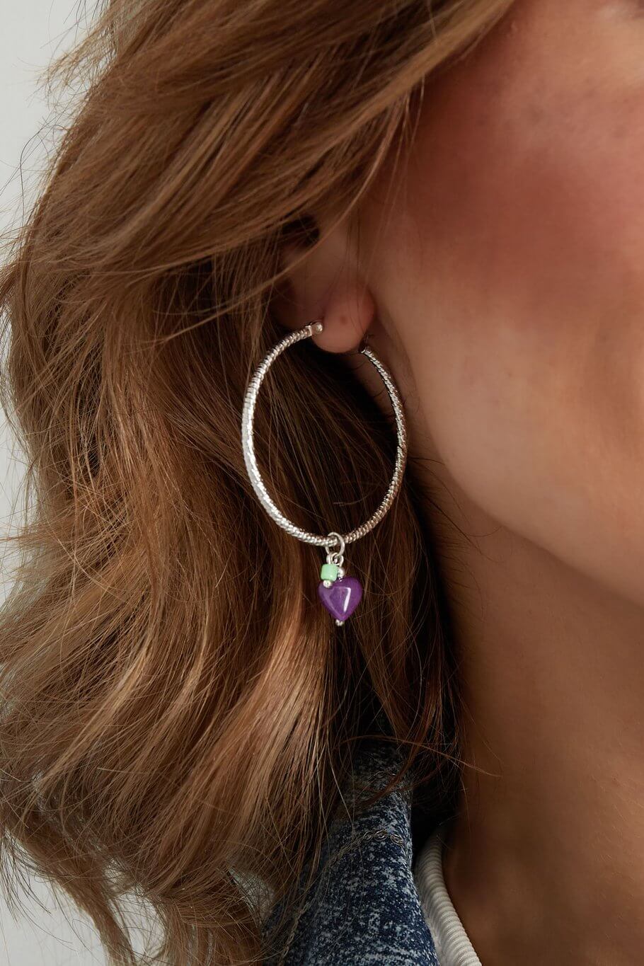 Gouden oorringen paars hart stainless steel model