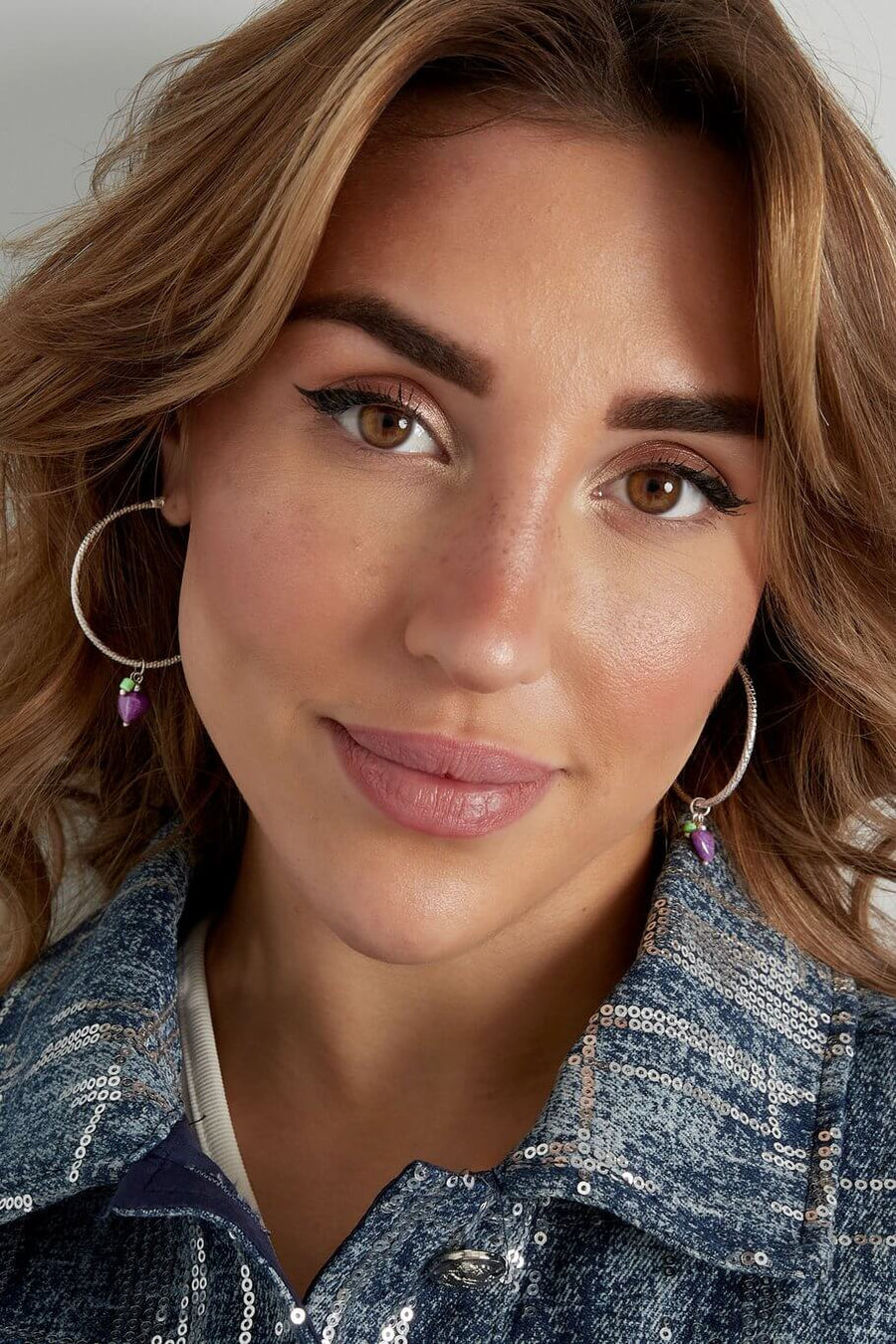 Gouden oorringen paars hart stainless steel model1