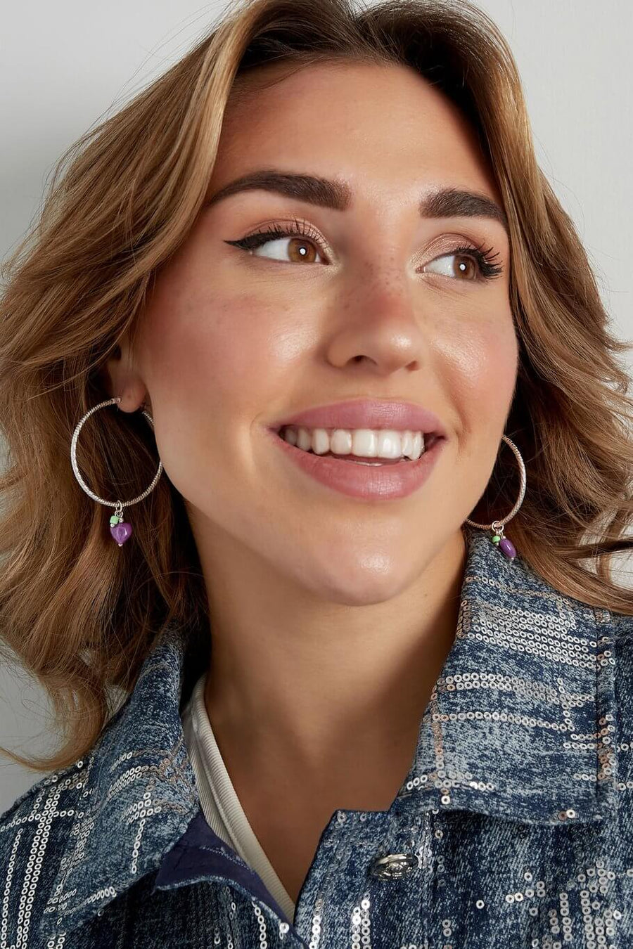 Gouden oorringen paars hart stainless steel model2