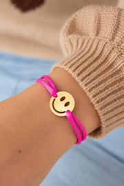 Roze armband met gouden smiley LoveSieraden