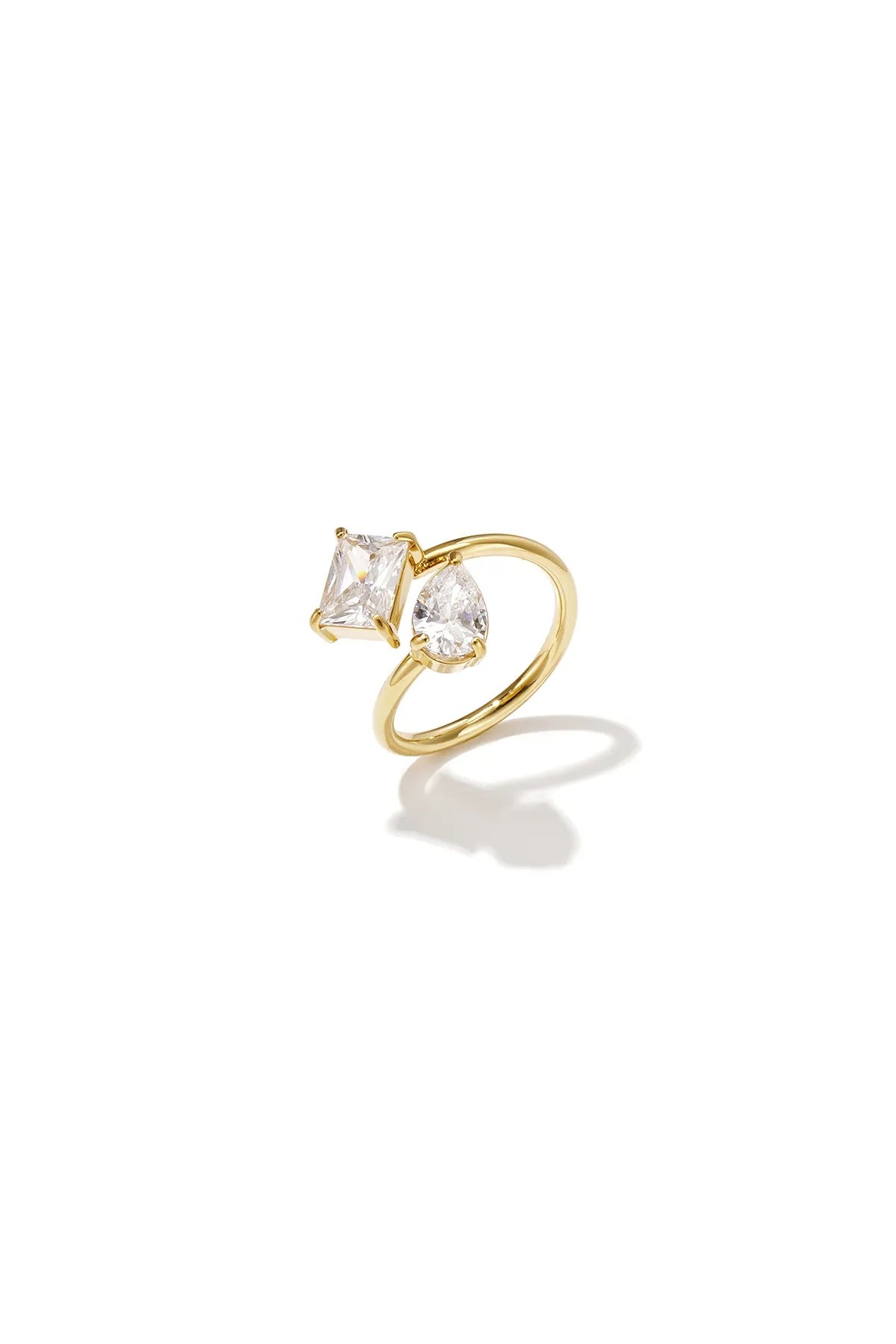 Verstelbare ring met twee zirkonia stenen goud & zilver LoveSieraden