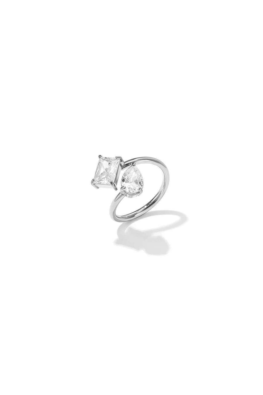 Verstelbare ring met twee zirkonia stenen goud & zilver LoveSieraden