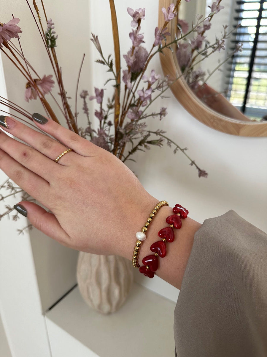 Armband kleurrijke harten en stainless steel LoveSieraden